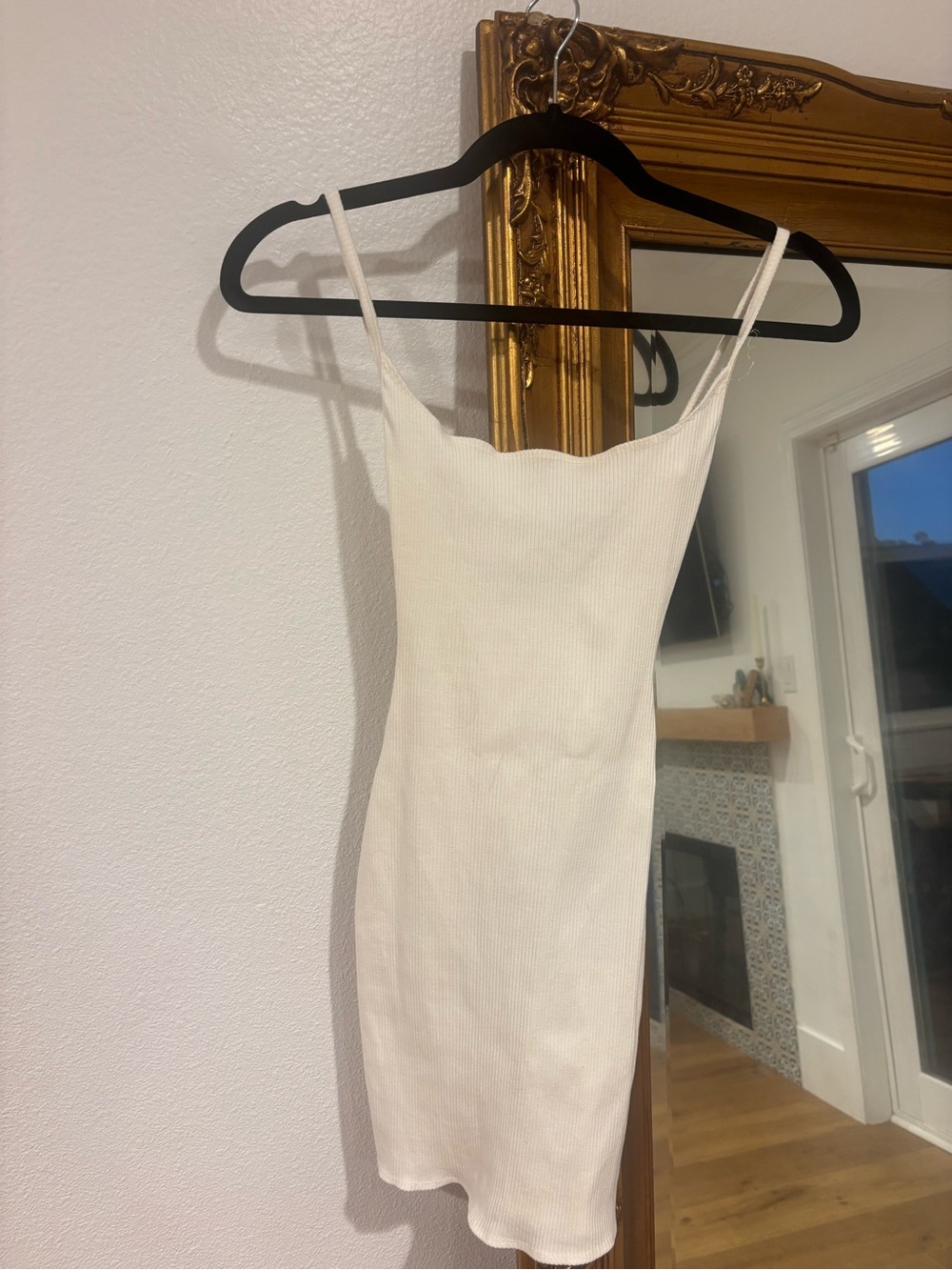 naked wardrobe Cream Ribbed Slip Mini Dress